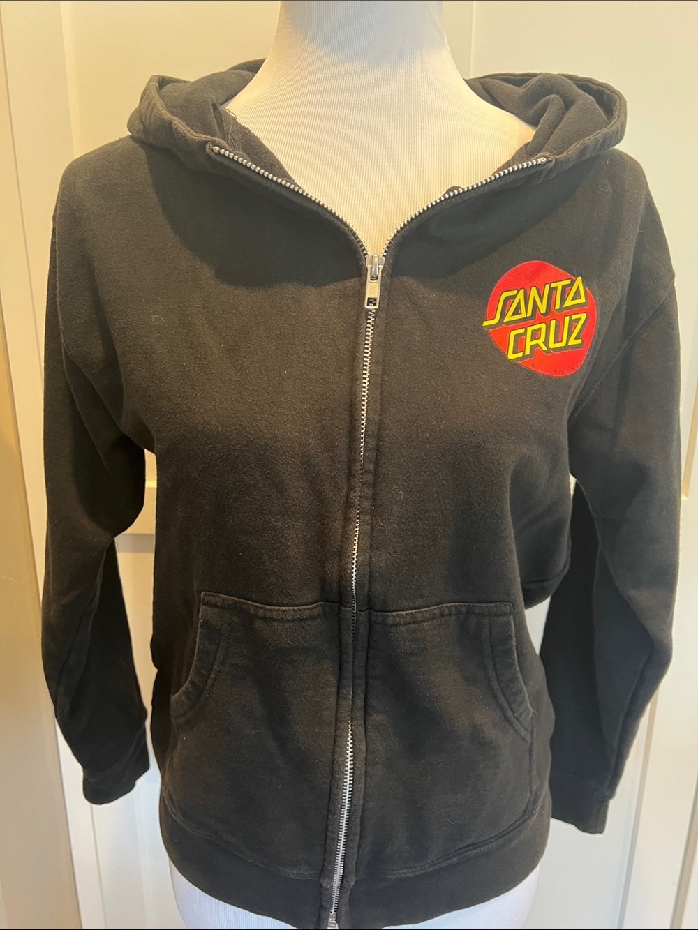 Santa Cruz Classic Dot Youth Zip Hoodie Black Size Large EUC